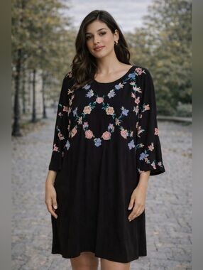 Asos Curve Black Floral Embroidered Midi Dress Size 14